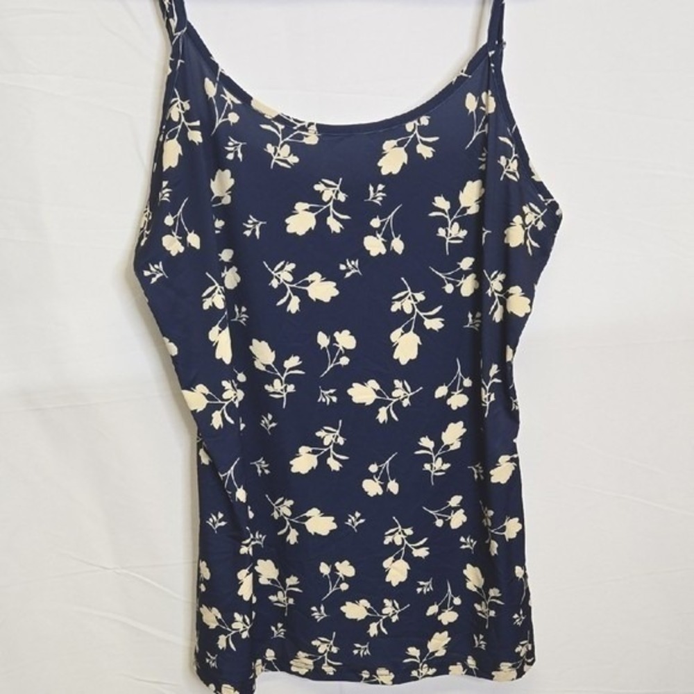 Lily By Firmiana Floral Tank Top, Navy Blue Cream, Spring Summer Cottage 1XL